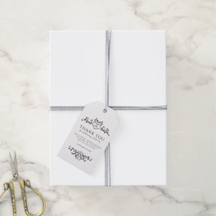 Leaf art heart monogram mono wedding thank you gift tags