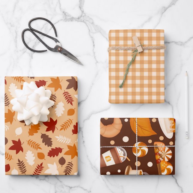 Leaf Autumn desserts Happy Thanksgiving  Wrapping Paper Sheet (Front)