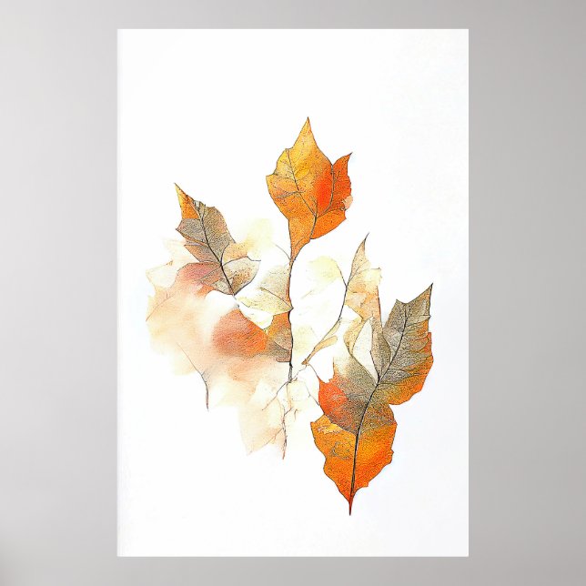 Leaf Autumn Season Nature Watercolor Art Painting Poster (Front)