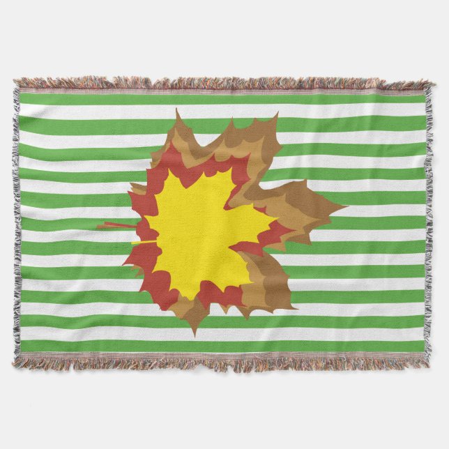 Leaf Autumnal Stripes with Leaves Throw Blanket (Front)