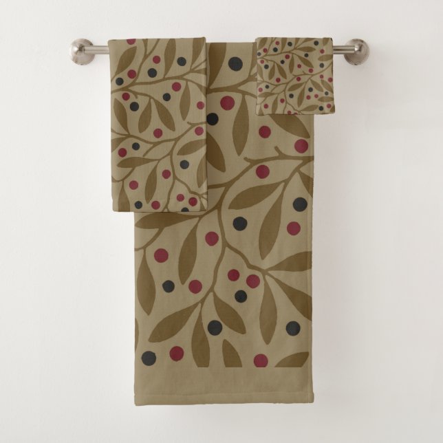 Leaf Berry Classic Colourful Pretty Pattern Art Bath Towel Set (Insitu)