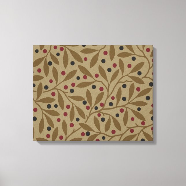 Leaf Berry Classic Colourful Pretty Pattern Art Canvas Print (Front)