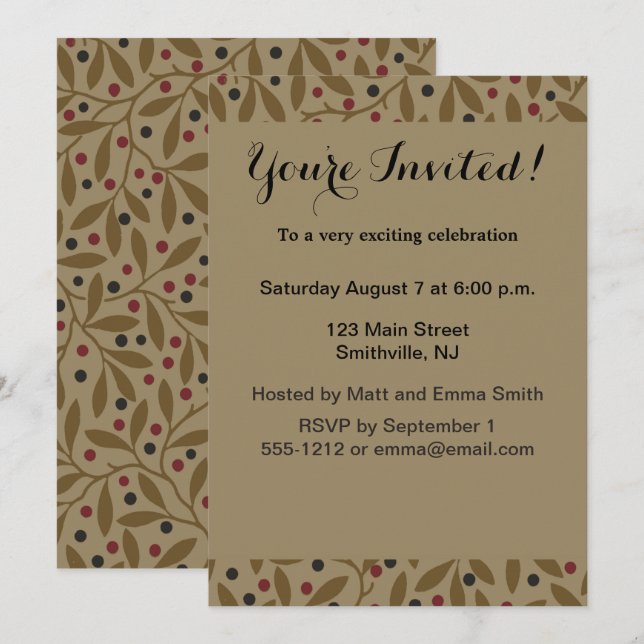Leaf Berry Classic Colourful Pretty Pattern Art Invitation (Front/Back)