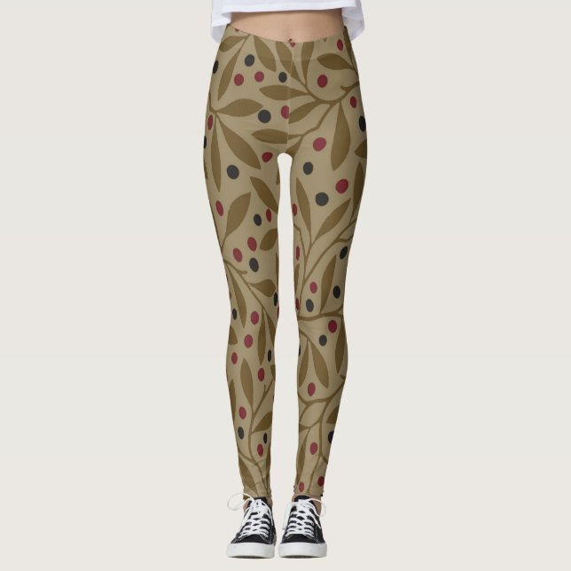 Leaf Berry Classic Colourful Pretty Pattern Art Leggings (Front)