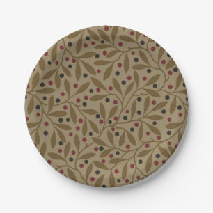 Leaf Berry Classic Colourful Pretty Pattern Art Paper Plate