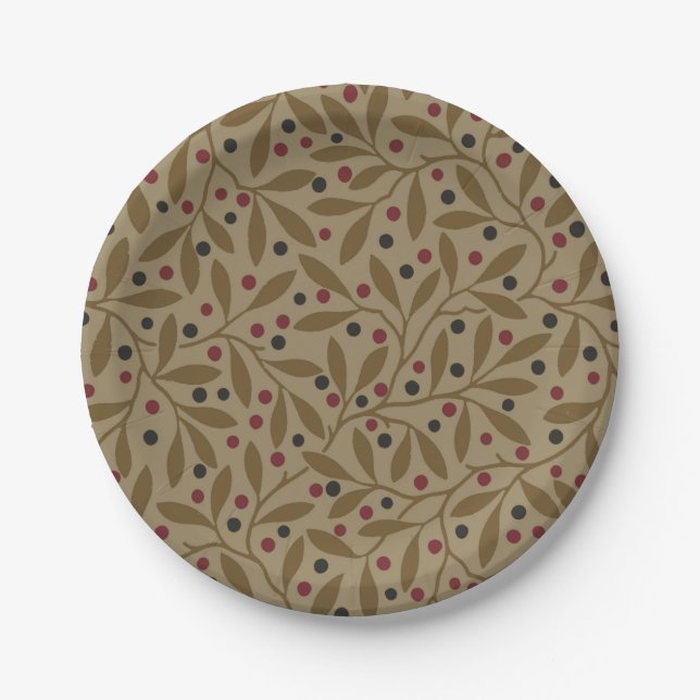 Leaf Berry Classic Colourful Pretty Pattern Art Paper Plate (Front)