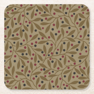 Leaf Berry Classic Colourful Pretty Pattern Art Square Paper Coaster