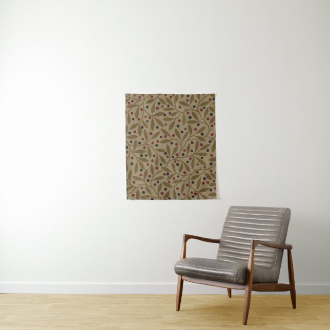 Leaf Berry Classic Colourful Pretty Pattern Art Tapestry (In Situ)