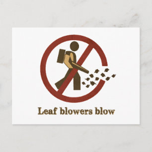 leaf blowers blow postcard