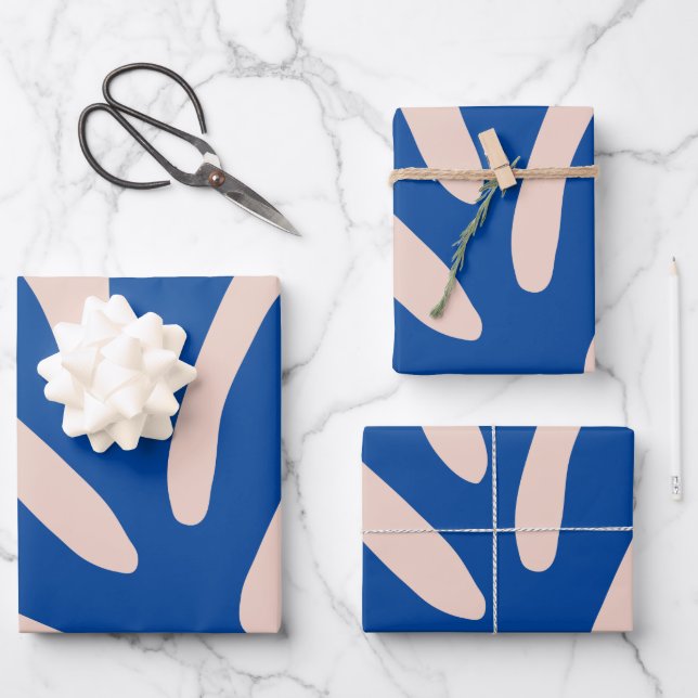 Leaf Blue Beige Wrapping Paper Sheet (Front)