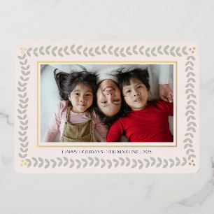 Leaf botanical frame holidays foil Christmas Card