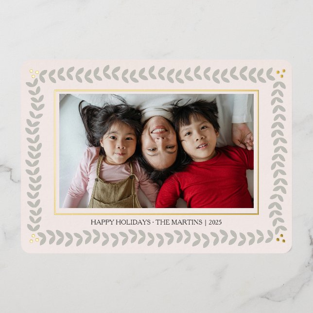 Leaf botanical frame holidays foil Christmas Card (Front)