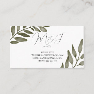  Leaf Branch Greenery Watercolor RSVP Wedding  Business Card