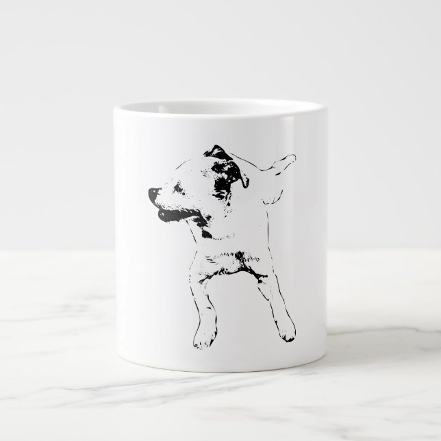 Leaf-Chase Pivot, Grinning Pup Large Coffee Mug (Front)