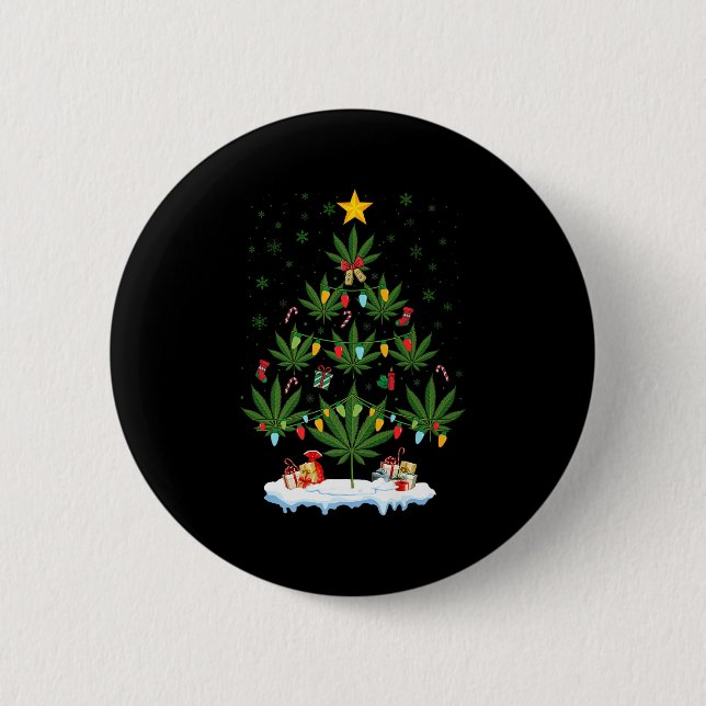 Leaf Christmas Tree Weed Stoner Xmas Premium  6 Cm Round Badge (Front)