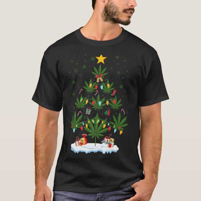 Leaf Christmas Tree Weed Stoner Xmas Premium  T-Shirt (Front)