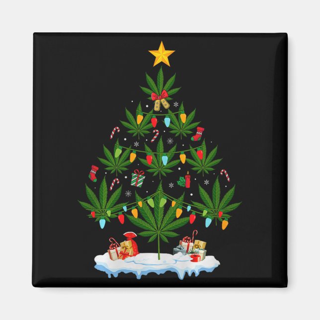Leaf Christmas Tree Weed Stoner Xmas Premium Tri-b Magnet (Front)