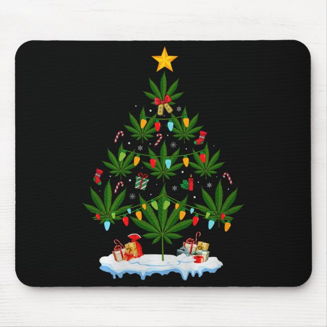 Leaf Christmas Tree Weed Stoner Xmas Premium Tri-b Mouse Mat (Front)