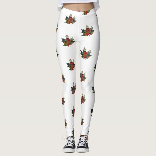 Leaf, Colorful Foliage Custom  Leggings (Front)
