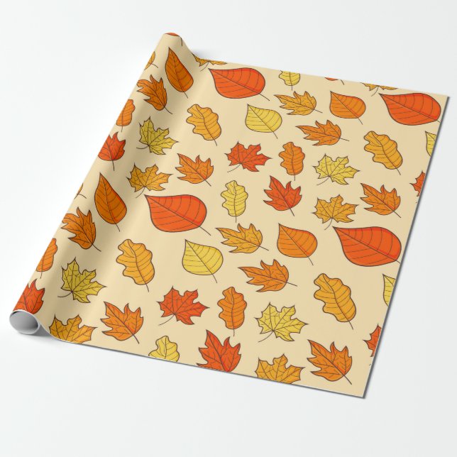 Leaf Concept Pattern. Leaf Fall and Autumn Symbol, Wrapping Paper (Unrolled)