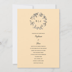 Leaf Crest Monogram Ivory Cream Beige Wedding Invitation
