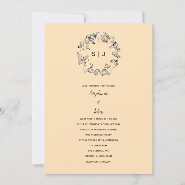 Leaf Crest Monogram Ivory Cream Beige Wedding Invitation (Front)