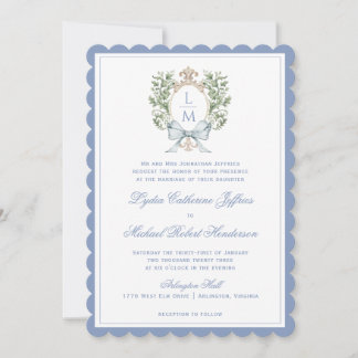Leaf Crest Monogram | Scalloped Wedding Invitation
