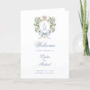 Leaf Crest Monogram Wedding Folded Program Programme