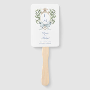 Leaf Crest Monogram Wedding  Hand Fan