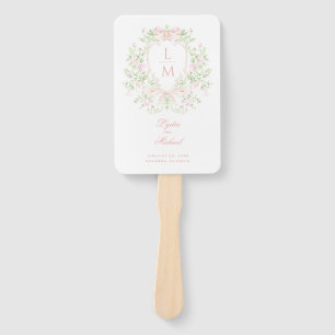 Leaf Crest Monogram Wedding  Hand Fan