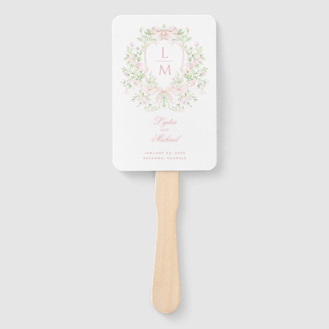Leaf Crest Monogram Wedding  Hand Fan (Front)