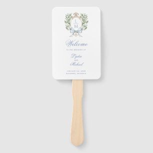 Leaf Crest Monogram Wedding Program Hand Fan