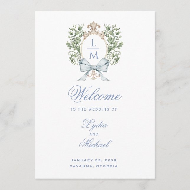 Leaf Crest Monogram Wedding Program Programme (Front)