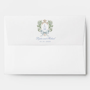 Leaf Crest w/ Bow Blue Text   Monogram Envelope