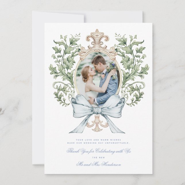 Leaf Crest w/ Bow Thank You Card (Front)