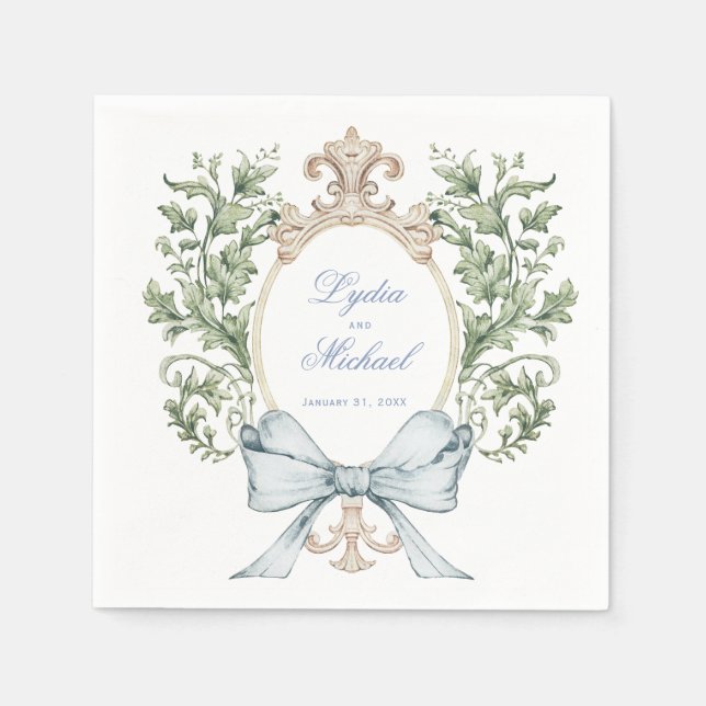 Leaf Crest w/ Bow | Wedding Napkin (Front)