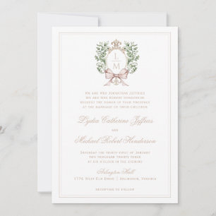 Leaf Crest w/ Tan Bow   Monogram Wedding Invitation