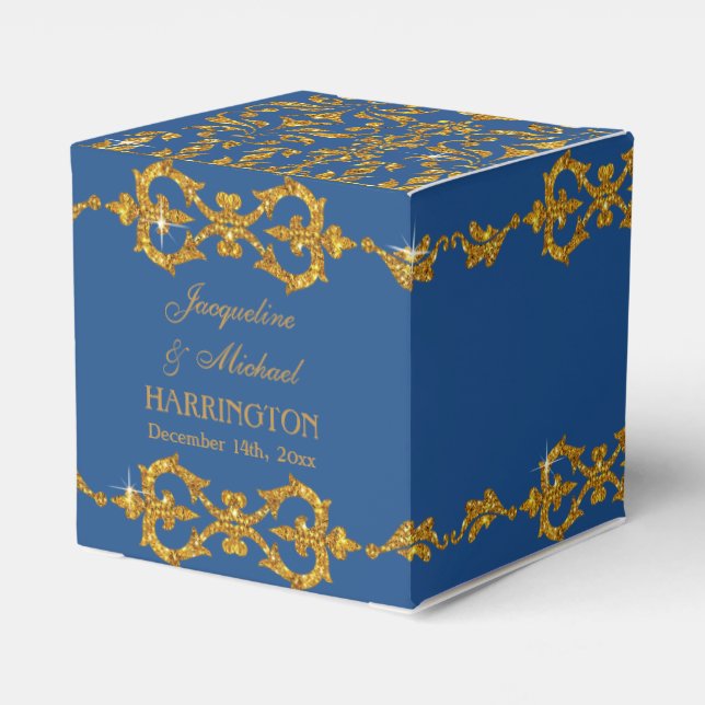 Leaf Damask Art Nouveau Glitter Reception Decor Favour Box (Back Side)