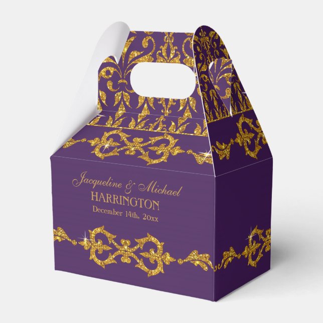 Leaf Damask Art Nouveau Glitter Reception Decor Favour Box (Back Side)