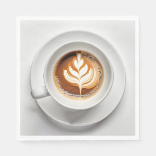 Leaf Design Cappuccino In White Cup Napkin