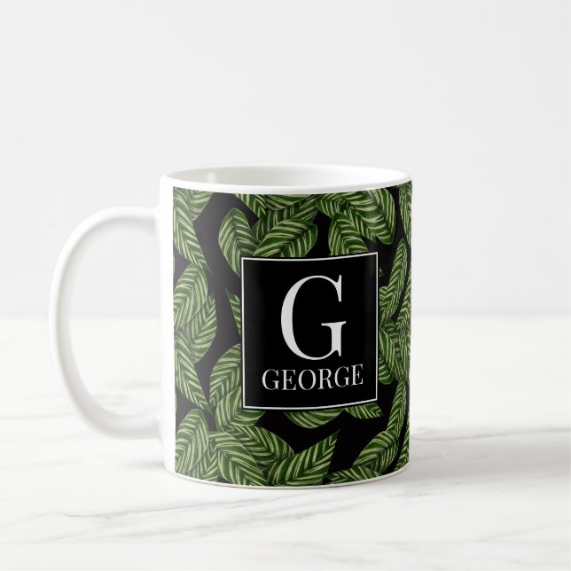 Leaf Design Personalised Initial Monogram Mug (Left)