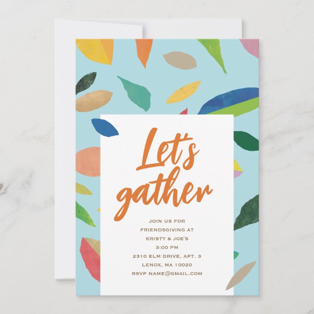 Leaf Drop Sky Blue Party Invitation (Front)