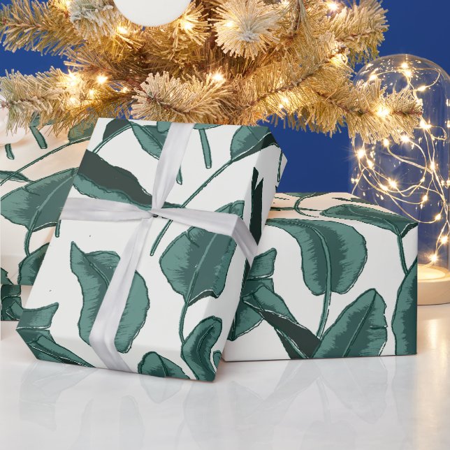 Leaf Echoes - Tropical Banana Leaf Pattern Green Wrapping Paper (Holidays)