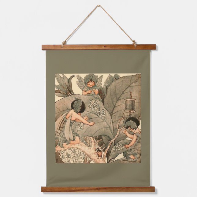 Leaf Faeries Mending Leaves Hanging Tapestry (Front)