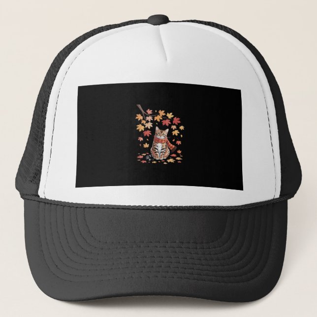 Leaf Fall Tree Hello Autumn Thanksgiving It’s Fall Trucker Hat (Front)
