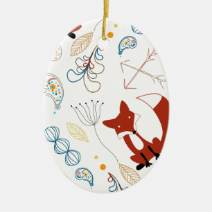 Leaf Floral Arrows Fox Woodland Forest Pattern Ceramic Tree Decoration