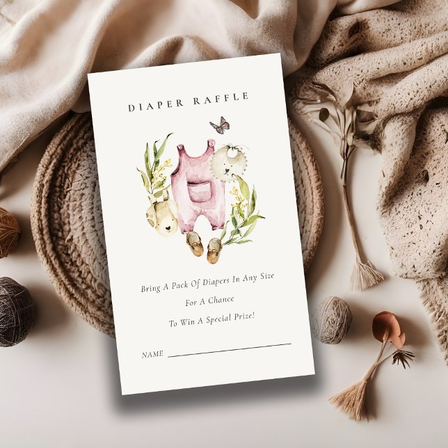 Leaf Foliage Girl Clothe Diaper Raffle Baby Shower Enclosure Card (Creator Uploaded)