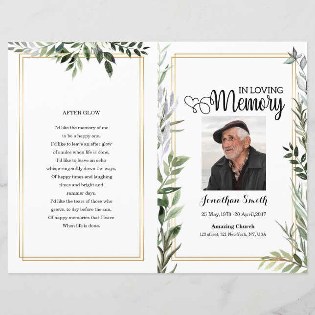 Leaf Funeral Program template (Front)