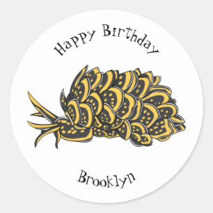 Leaf gilled sea slug cartoon illustration  classic round sticker