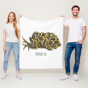 Leaf gilled sea slug cartoon illustration fleece blanket